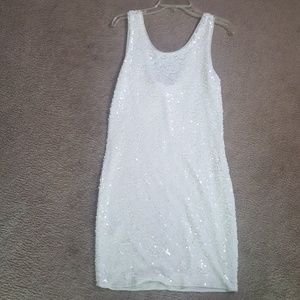 BCBG white sequins (lined) body hugging dress